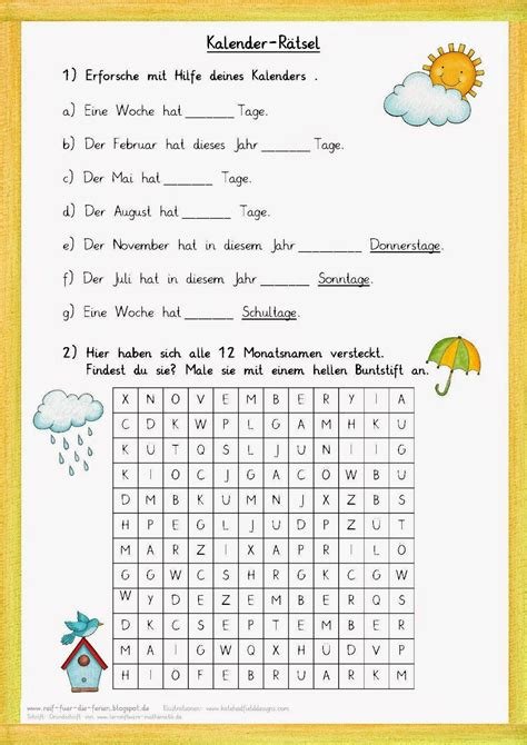 übungen 2. klasse kalender - Wadaef Deutschland
